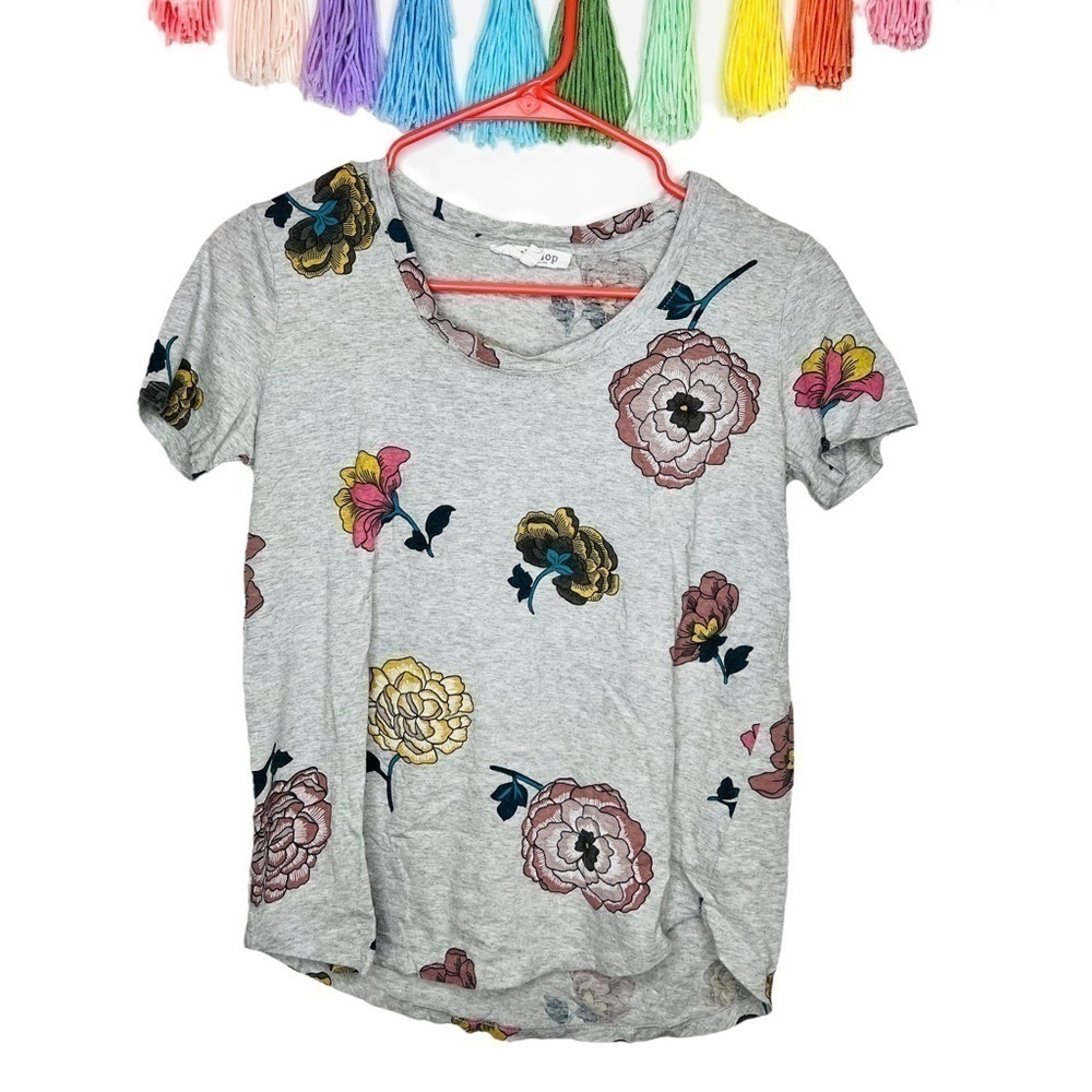 Workshop Gray Floral Spring Summer Casual Crewneck Short Sleeve T-Shirt Size XS